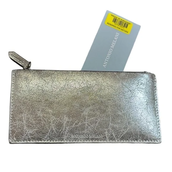 Antonio Melani Silver RFID Credit Card Wallet With Zip Pocket, Slip Pocket NWT - Picture 2 of 14